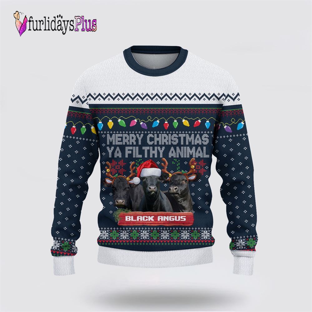 Farm Ugly Christmas Sweater, Black Angus Merry Christmas Ugly Sweater