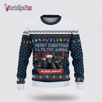 Farm Ugly Christmas Sweater, Black Angus Merry Christmas Ugly Sweater