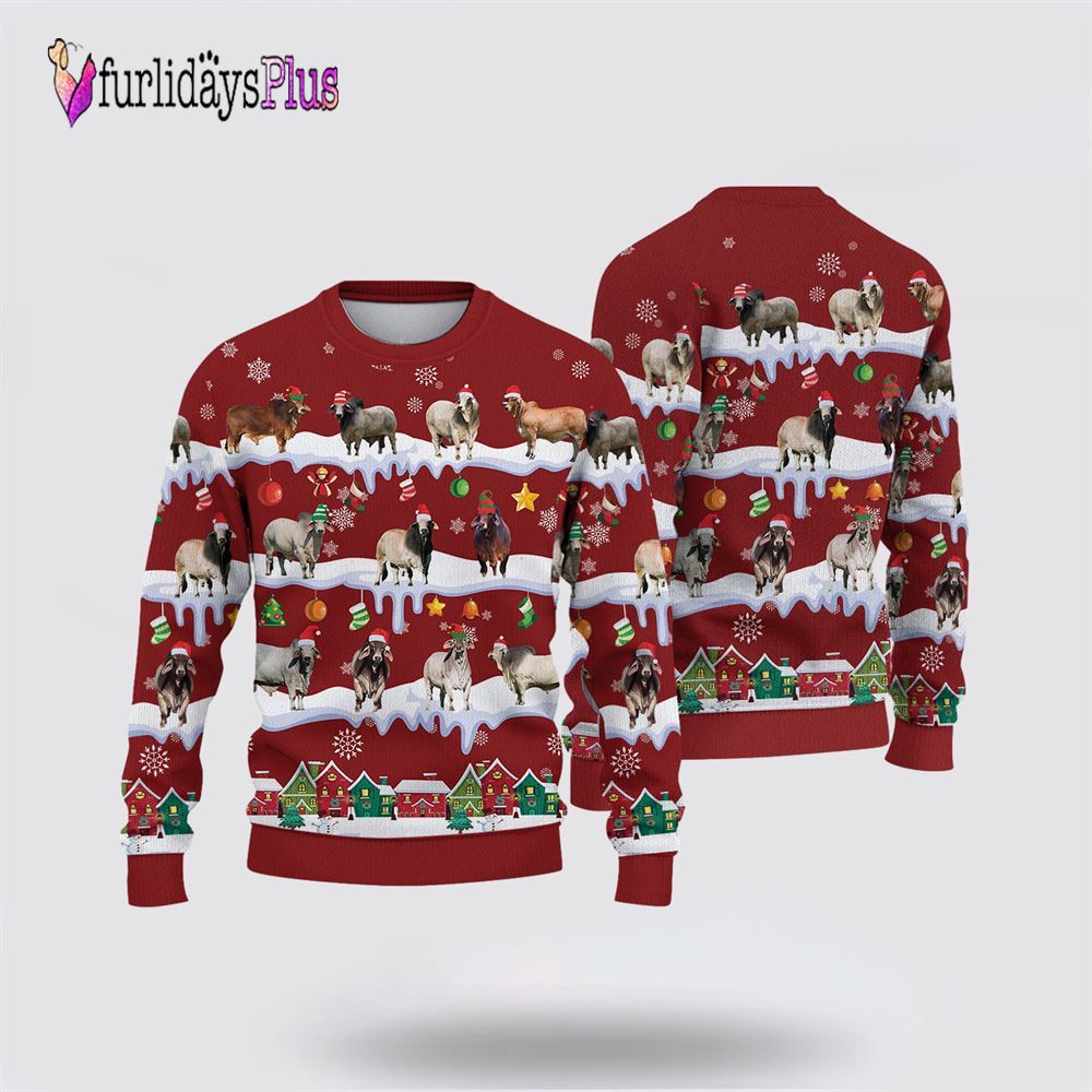 Farm Ugly Christmas Sweater, Brahman Christmas Knitted Sweater