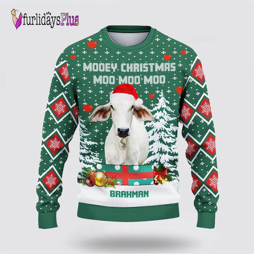 Farm Ugly Christmas Sweater, Brahman Green Merry Christmas Ugly Sweater