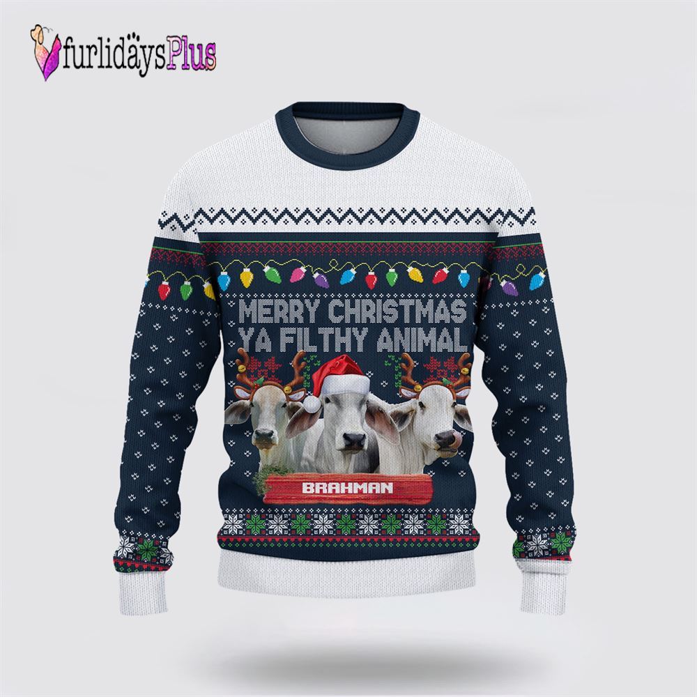 Farm Ugly Christmas Sweater, Brahman Merry Christmas Ugly Sweater