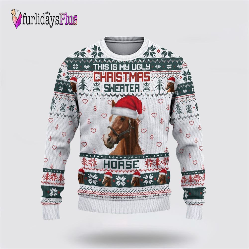 Farm Ugly Christmas Sweater, Brown Horse Green Merry Christmas Ugly Sweater