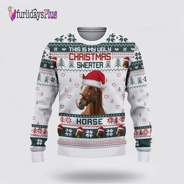 Farm Ugly Christmas Sweater, Brown Horse Green Merry Christmas Ugly Sweater