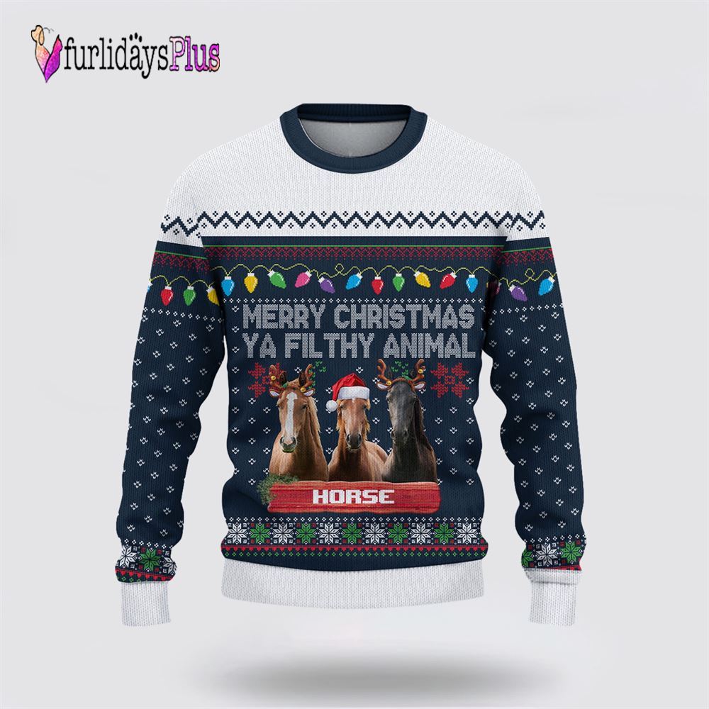Farm Ugly Christmas Sweater, Brown Horse Merry Christmas Ugly Sweater
