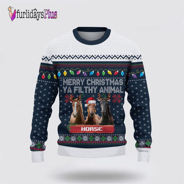 Farm Ugly Christmas Sweater, Brown Horse Merry Christmas Ugly Sweater