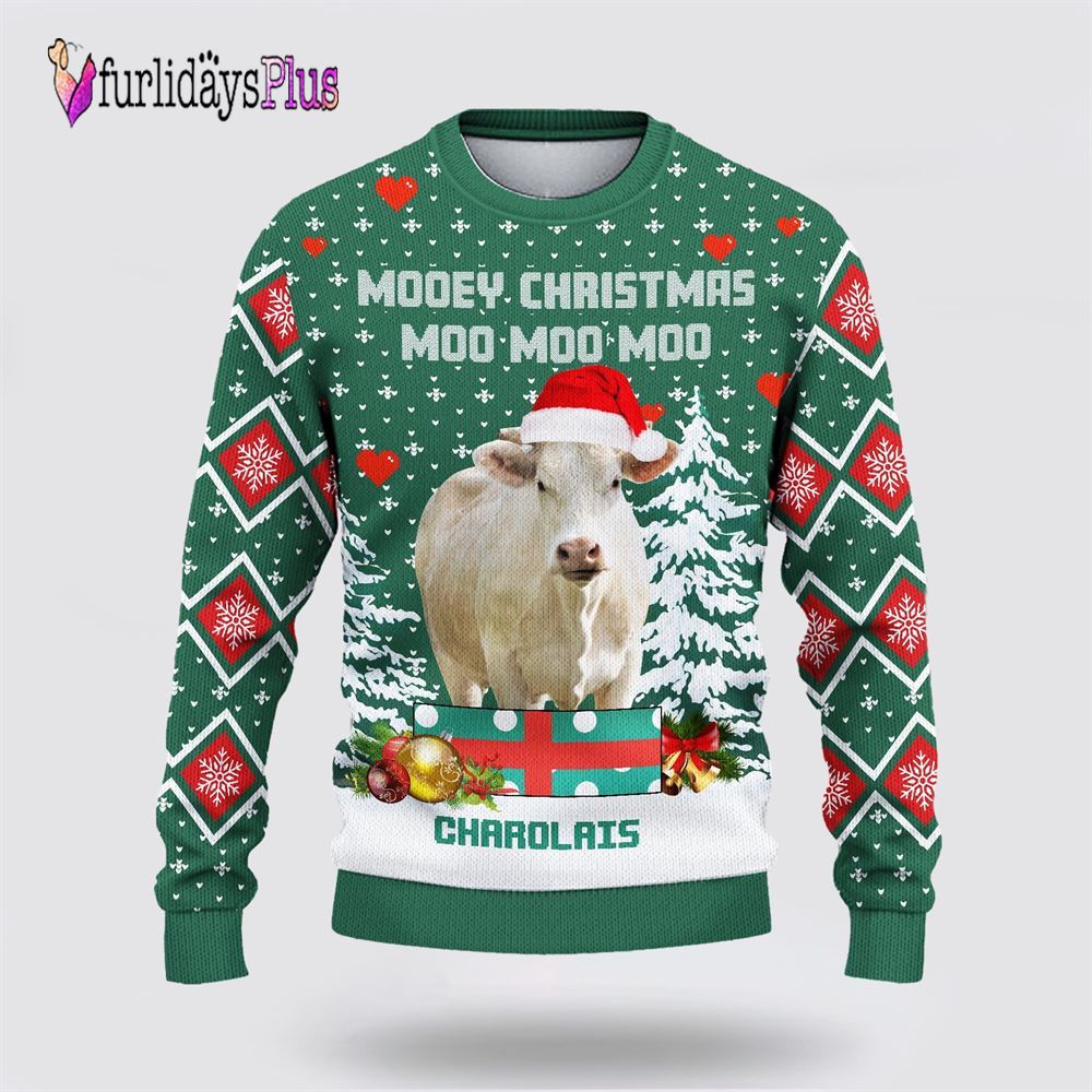 Farm Ugly Christmas Sweater, Charolais Green Merry Christmas Ugly Sweater