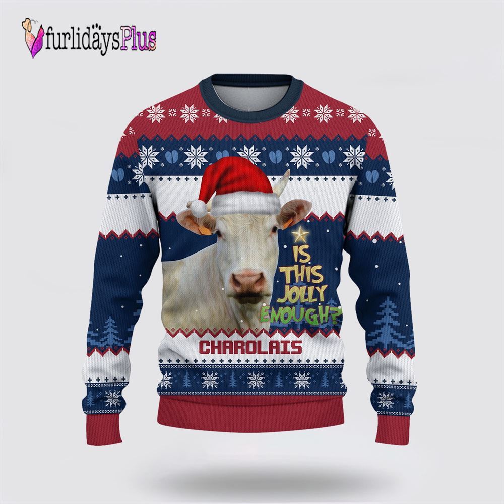 Farm Ugly Christmas Sweater, Charolais Jolly Merry Christmas Ugly Sweater
