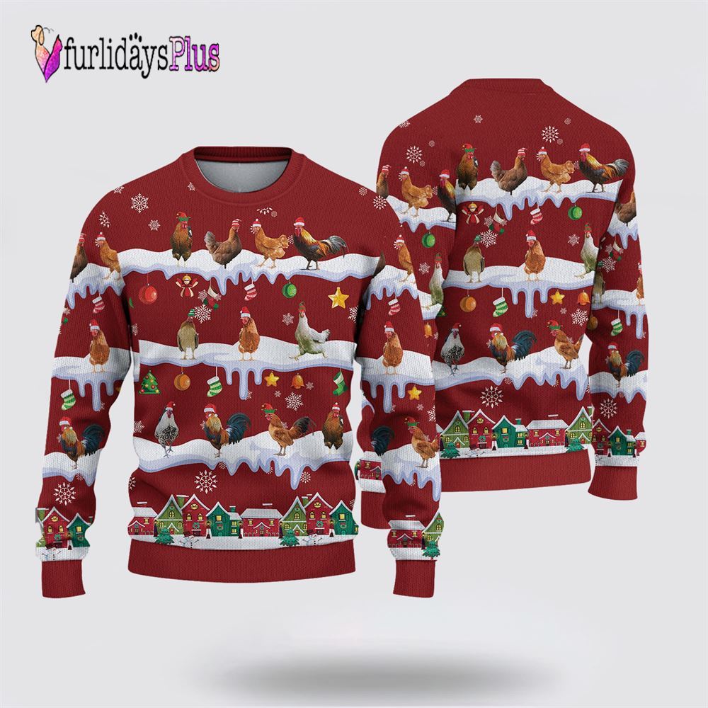 Farm Ugly Christmas Sweater, Chicken Christmas Knitted Sweater