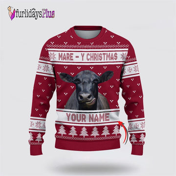 Farm Ugly Christmas Sweater, Custom Name Black Angus Mare Y Christmas Ugly Sweater