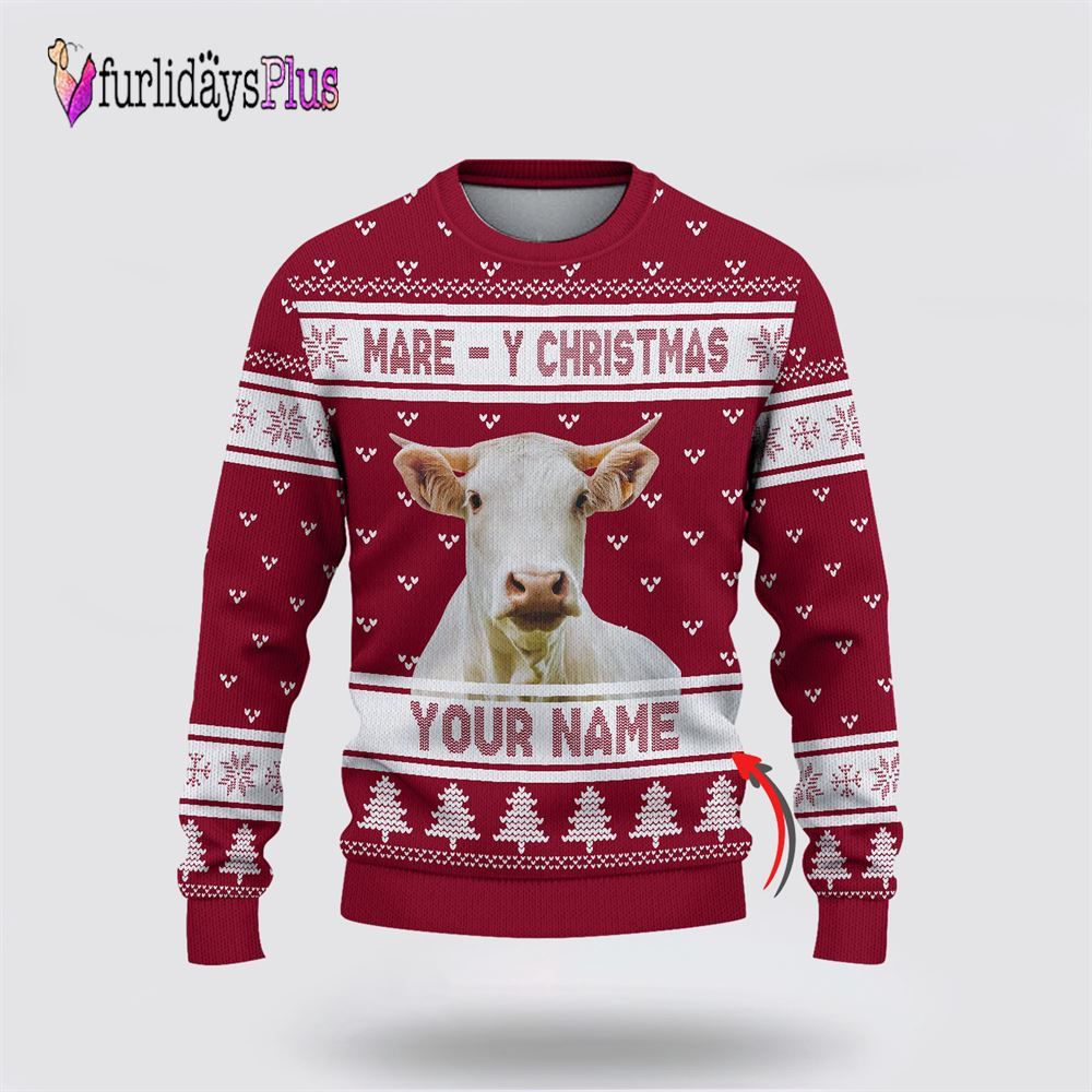 Farm Ugly Christmas Sweater, Custom Name Charolais Mare Y Christmas Ugly Sweater