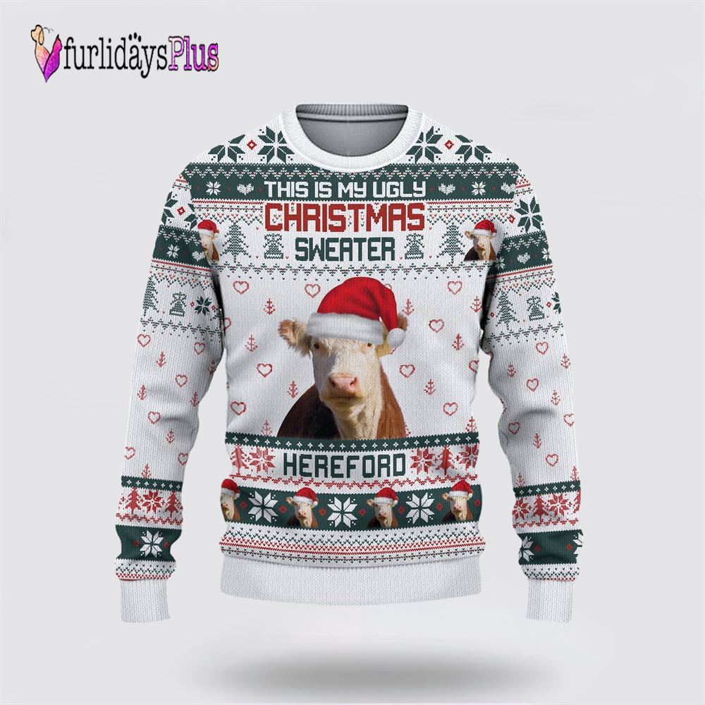 Farm Ugly Christmas Sweater, Hereford Green Merry Christmas Ugly Sweater