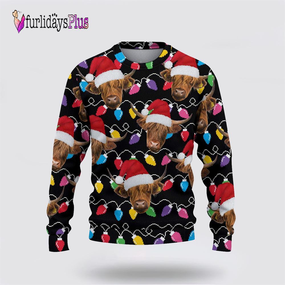 Farm Ugly Christmas Sweater, Highland Cattle Christmas Ugly Sweater