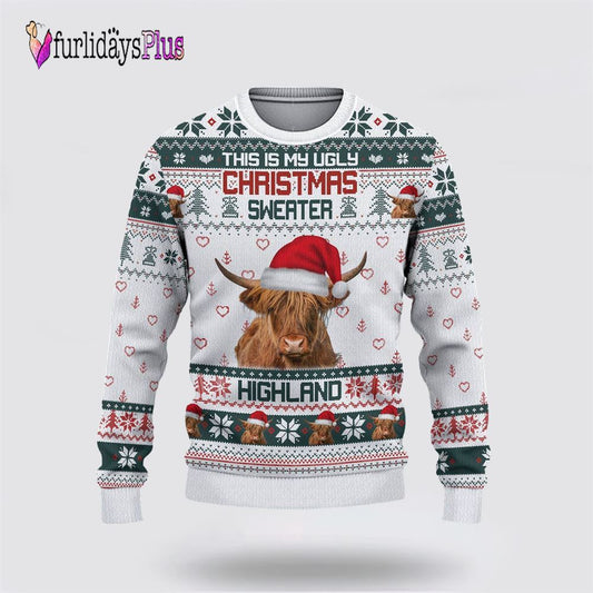 Farm Ugly Christmas Sweater, Highland Cattle Green Merry Christmas Ugly Sweater, Rural Lovers