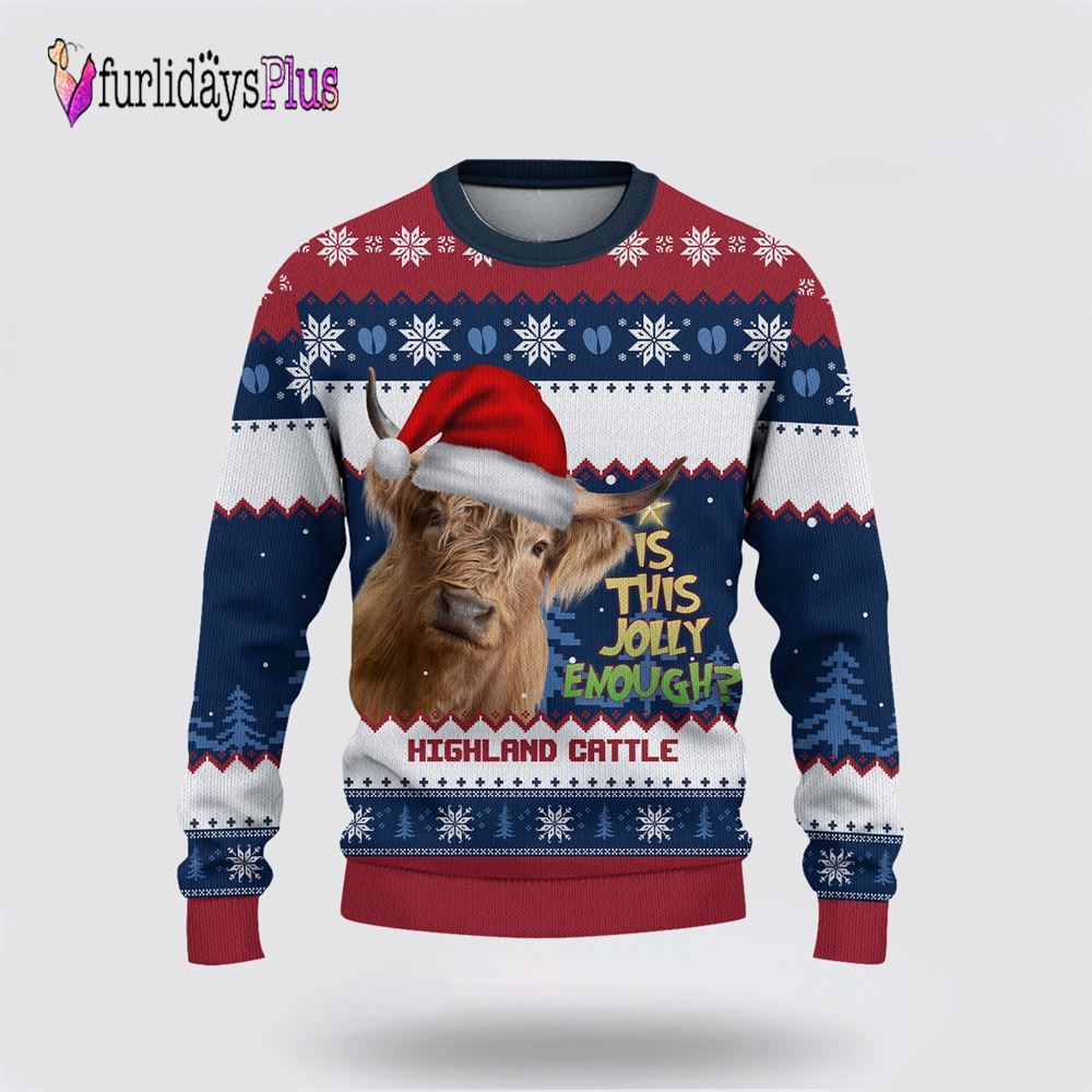 Farm Ugly Christmas Sweater, Highland Cattle Jolly Merry Christmas Ugly Sweater