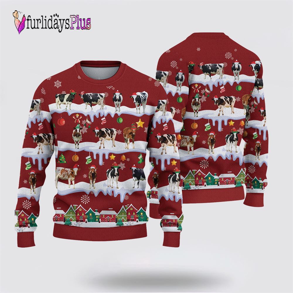 Farm Ugly Christmas Sweater, Holstein Christmas Knitted Sweater
