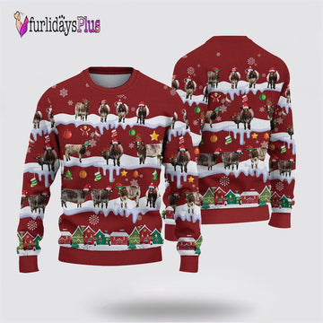 Farm Ugly Christmas Sweater, Shorthorn Christmas Knitted Sweater