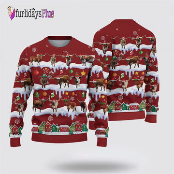 Farm Ugly Christmas Sweater, Texas Longhorn Christmas Knitted Sweater