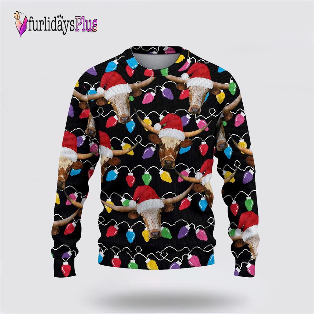 Farm Ugly Christmas Sweater, Texas Longhorn Christmas Ugly Sweater