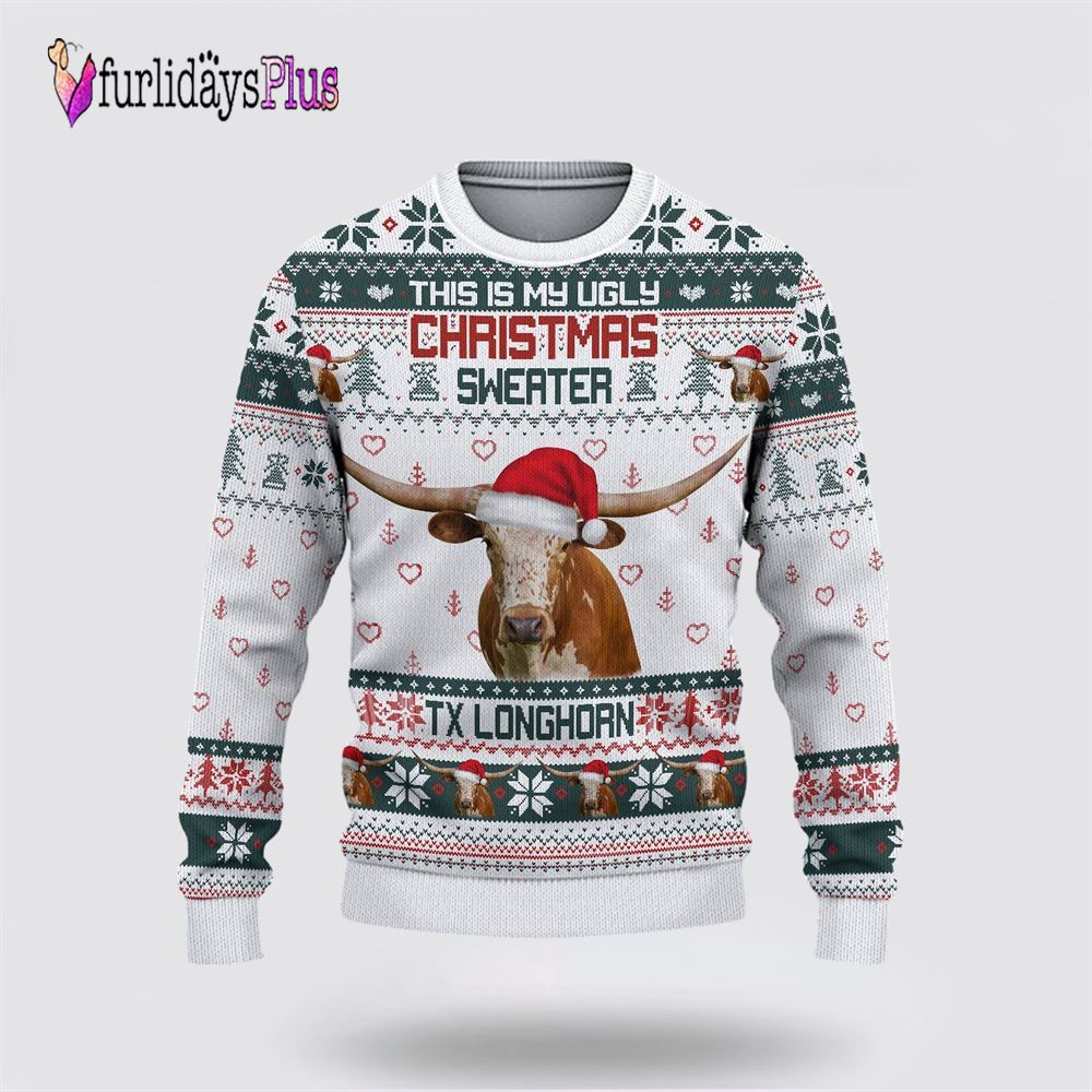 Farm Ugly Christmas Sweater, Texas Longhorn Green Merry Christmas Ugly Sweater