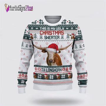 Farm Ugly Christmas Sweater, Texas Longhorn Green Merry Christmas Ugly Sweater