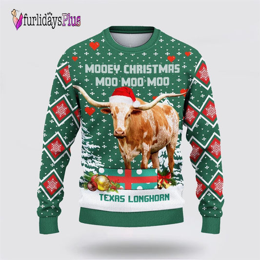 Farm Ugly Christmas Sweater, Texas Longhorn Green Merry Christmas Ugly Sweater, Rural Lovers