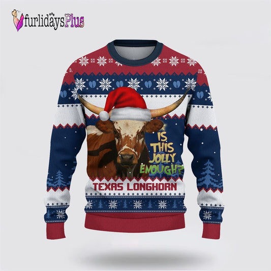 Farm Ugly Christmas Sweater, Texas Longhorn Jolly Merry Christmas Ugly Sweater