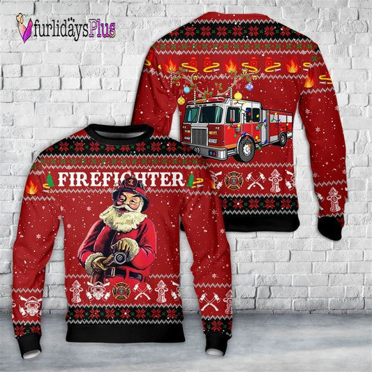 Firefighter Santa Claus Ugly Christmas Sweater For Men And Women, Christmas Gift, Christmas Winter Fashion