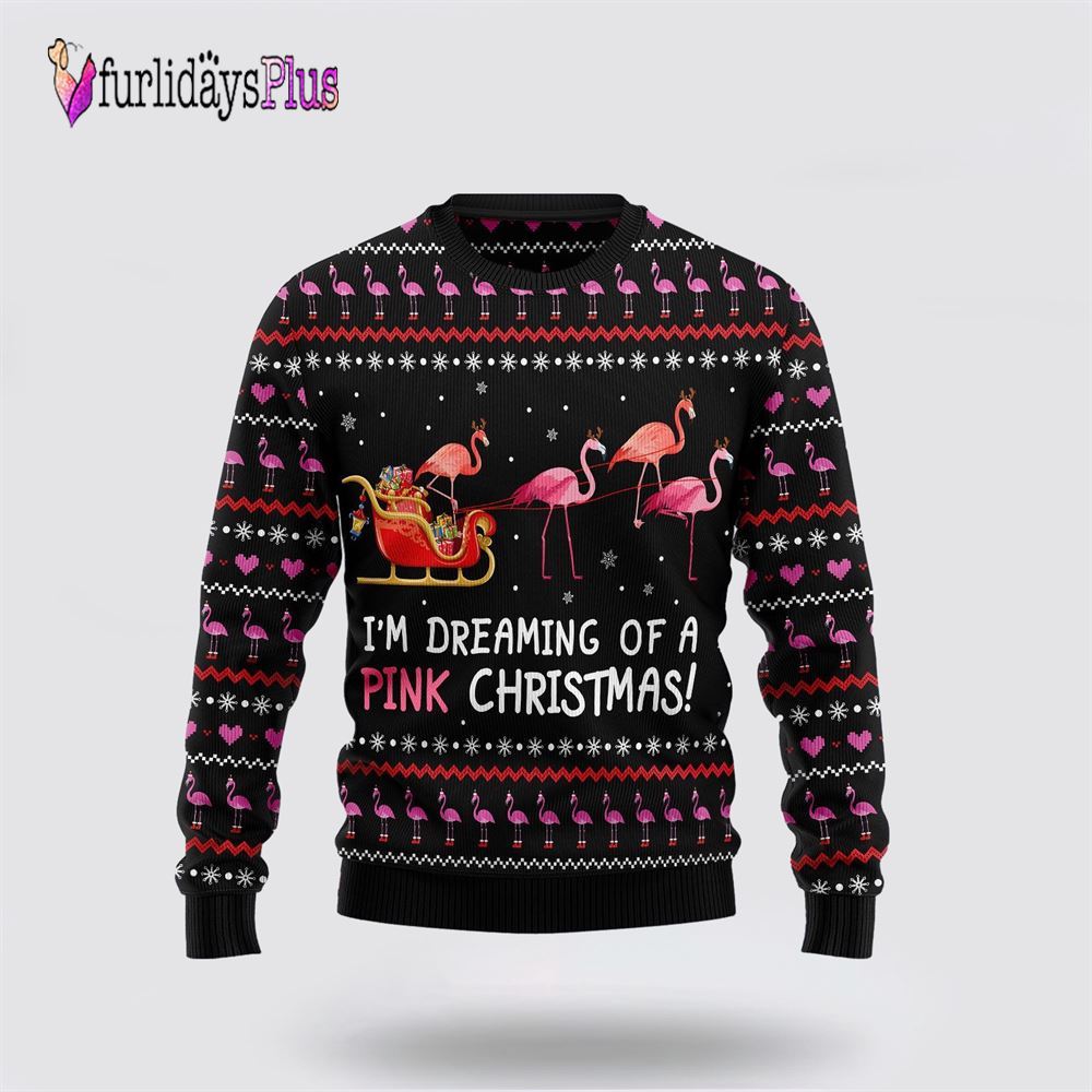 Flamingo I’m Dreaming Of A Pink Ugly Christmas Sweater, Sweater Gifts For Pet Lover