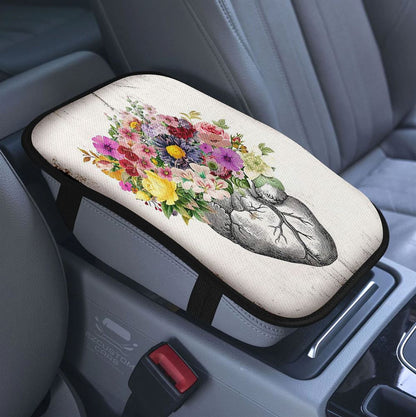 Floral Cross He Is Not Here He Is Risen Easter Gifts Car Center Console Cover, Bible Verse Armrest Pad Cover, Scripture Car Accessory