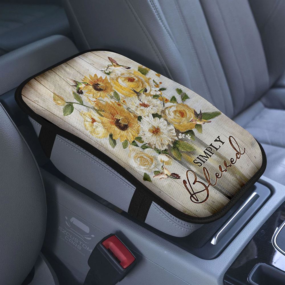 Flower Garden Jesus Hugging A Horse Car Center Console Cover, Bible Verse Armrest Pad Cover, Christian Inspirational Car Accessory