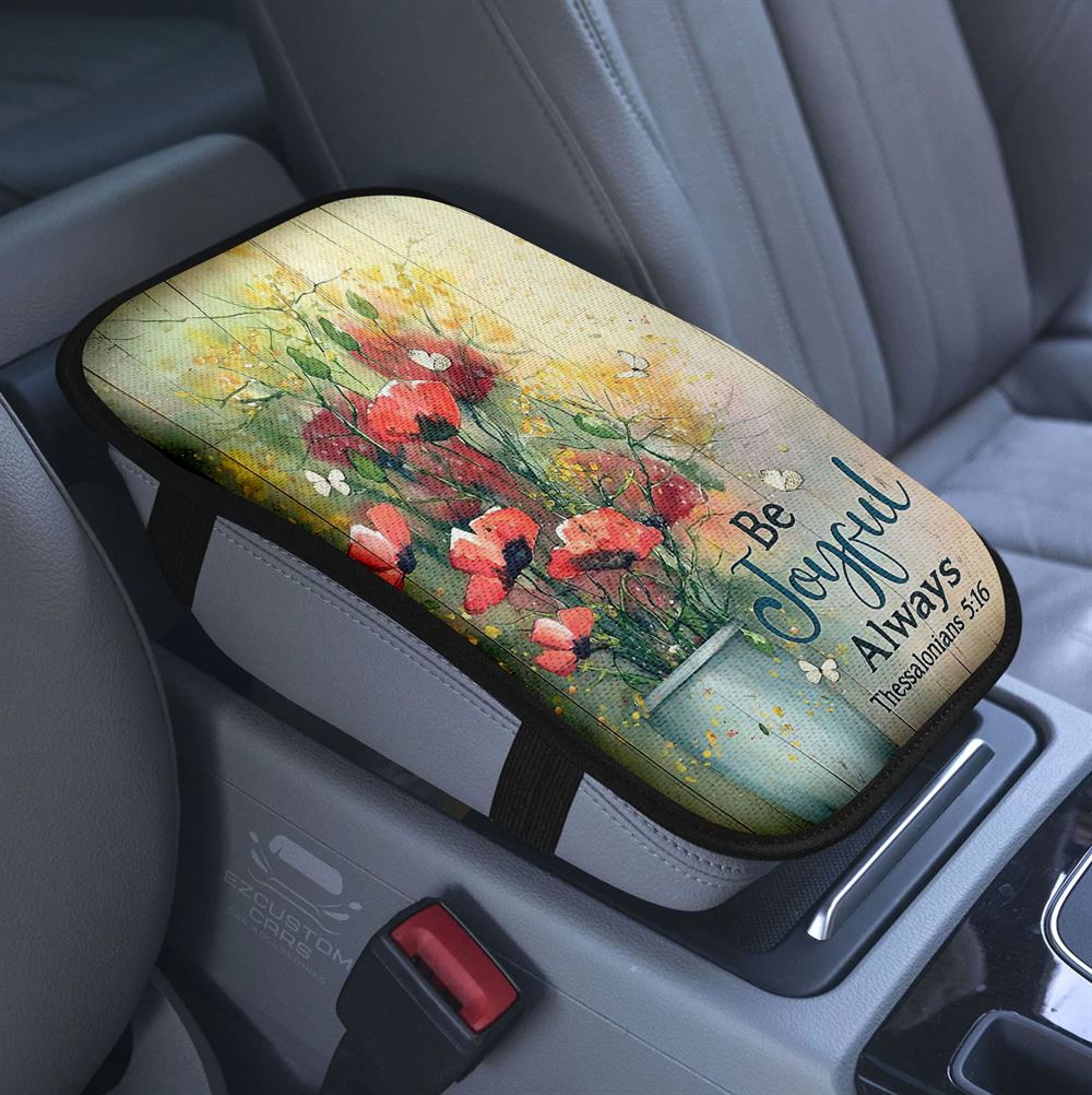 Flower Painting Hummingbird Vintage Art, Simply Blessed Armrest Pad Cover, Christian Car Accessory