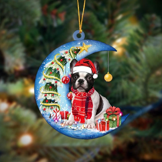 French Bulldog02 Sits On The Moon Merry Christmas Ornaments, Christmas Ornaments 2023