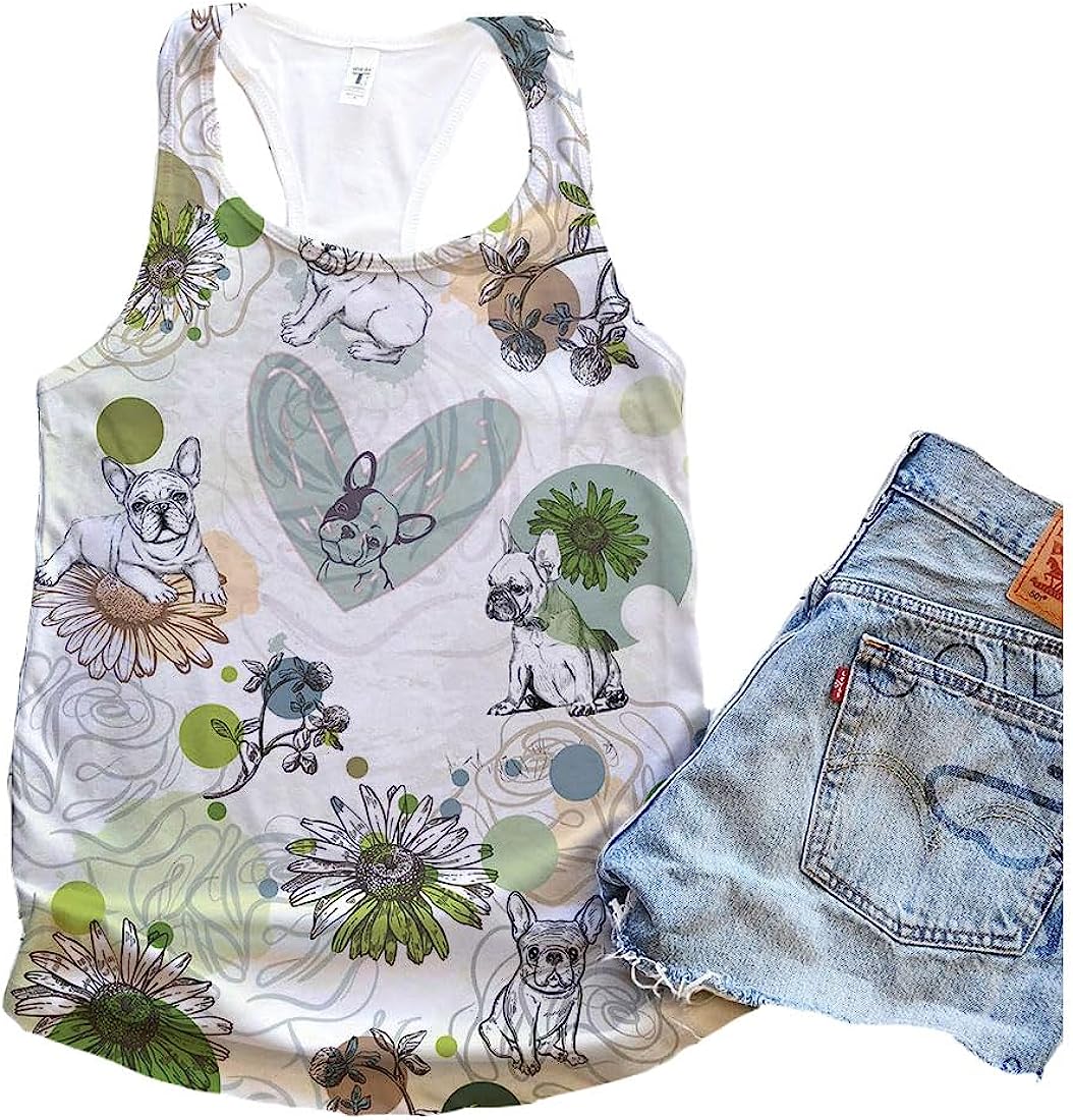 French Bulldog Green Flower Garden Tank Top - Summer Casual Tank Tops For Women - Gift For Young Adults