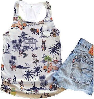 French Bulldog Palm Beach Simple Tank Top - Summer Casual Tank Tops For Women - Gift For Young Adults