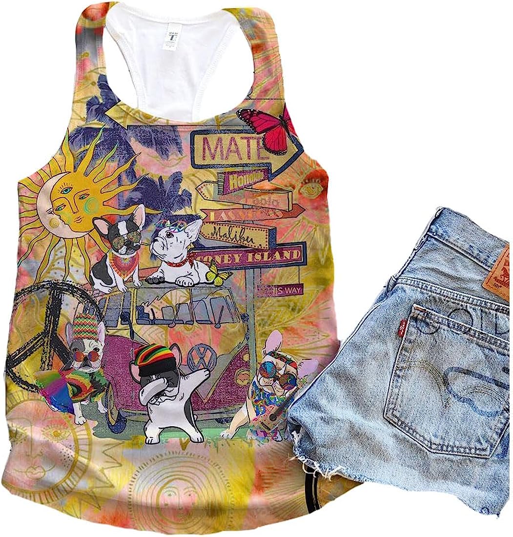 French Bulldog Play Hard Seamless Tank Top - Summer Casual Tank Tops For Women - Gift For Young Adults