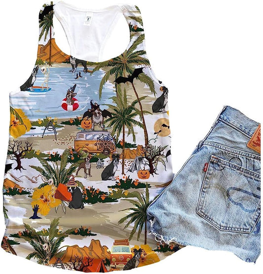 French Bulldog Retro Halloween Camping Tank Top - Summer Casual Tank Tops For Women - Gift For Young Adults