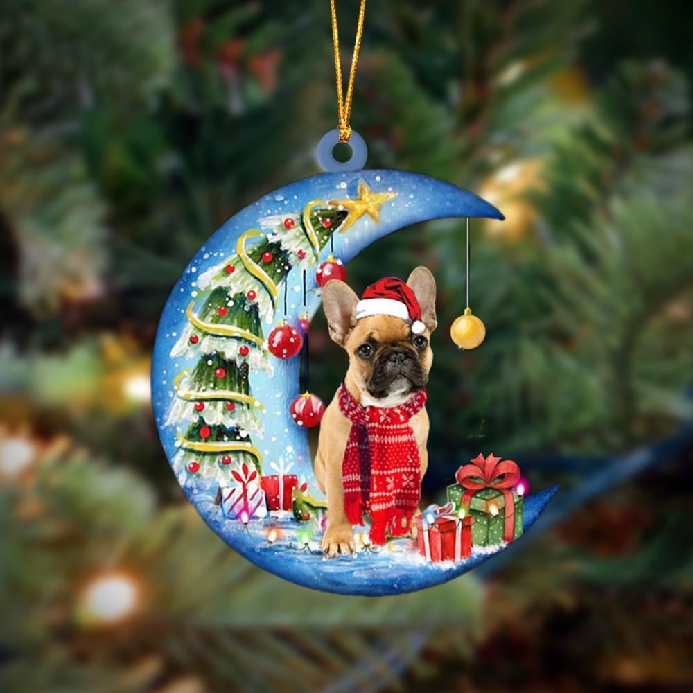 French Bulldog Sits On The Moon Merry Christmas Ornaments, Christmas Ornaments 2023