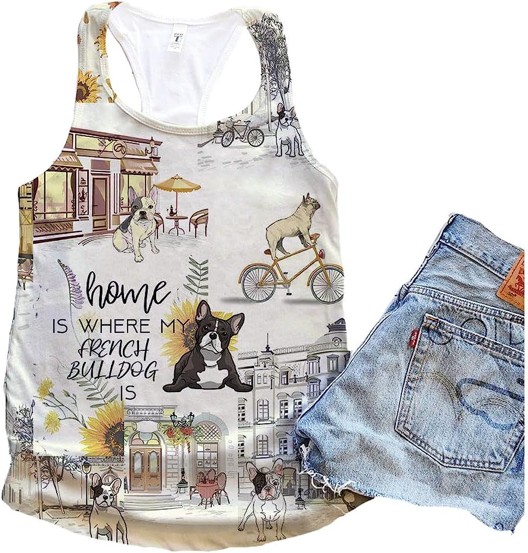 French Bulldogx Home Urban Sunflower Tank Top - Summer Casual Tank Tops For Women - Gift For Young Adults