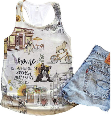 French Bulldogx Home Urban Sunflower Tank Top - Summer Casual Tank Tops For Women - Gift For Young Adults