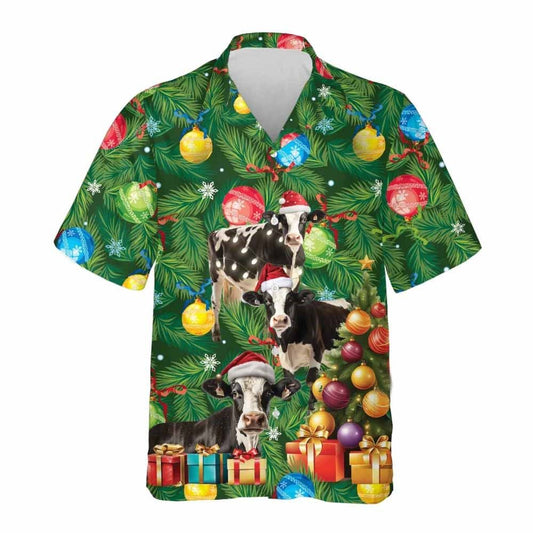 Fresian Cow Christmas Tree Hawaiian Shirt, Xmas Hawaiian Shirts
