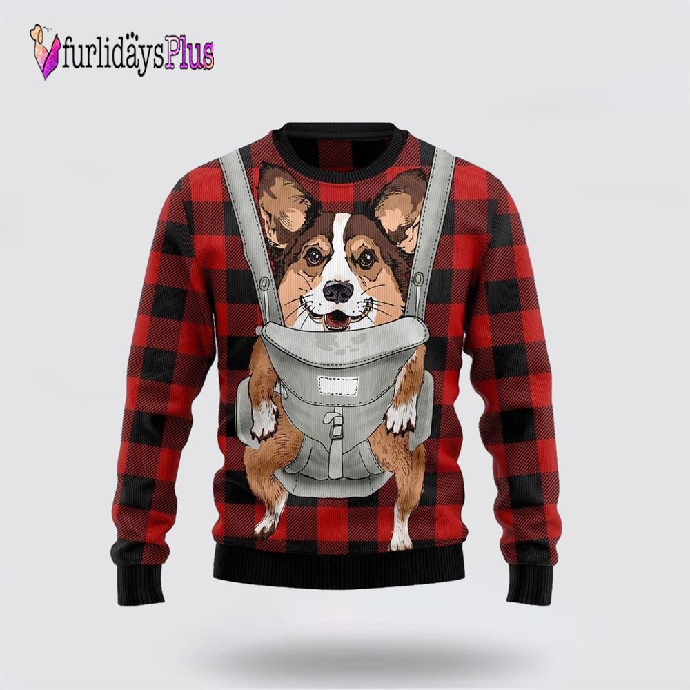 Front Carrier Dog Pembroke Welsh Corgi Ugly Christmas Sweater, Dog Lover Christmas Sweater