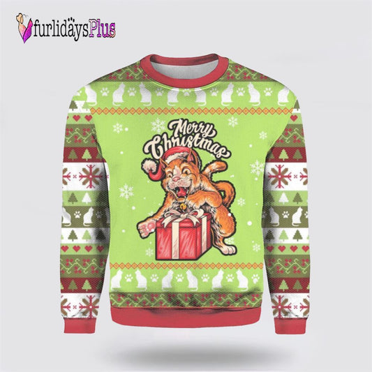 Funny Cat Merry Christmas Ugly Christmas Sweater, Cat Lover Christmas Sweater