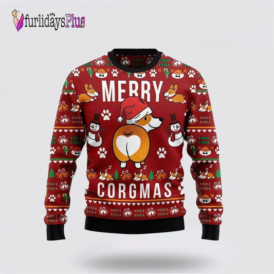 Funny Corgi Dog Merry X-mas Ugly Christmas Sweater, Dog Lover Christmas Sweater