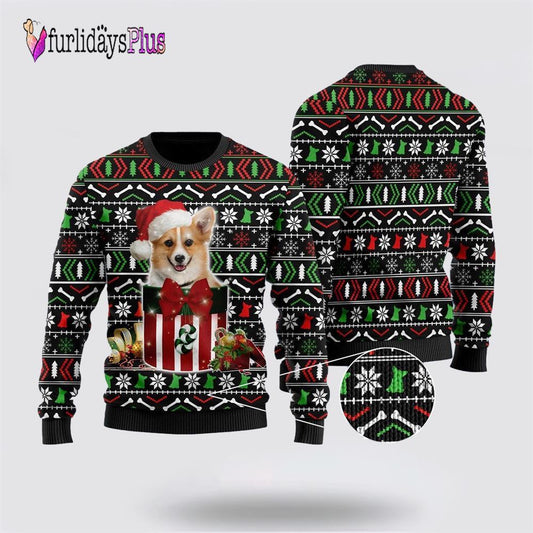 Funny Corgi In The Gift Box Ugly Sweater, Dog Lover Christmas Sweater