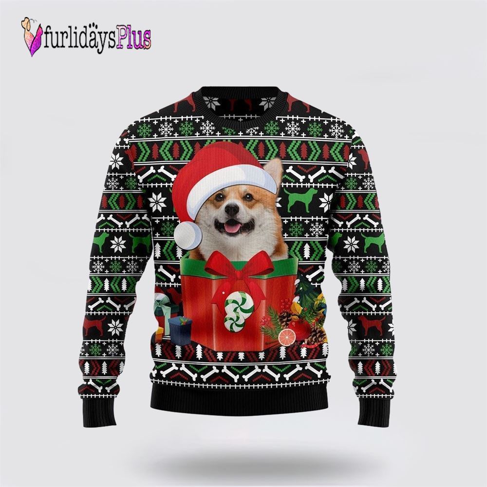 Funny Dog In The Gift Box Ugly Christmas Sweater, Dog Lover Christmas Sweater