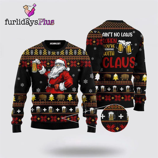 Funny Drinking Beer With Claus Sweater, Perfect Gift For beer Lovers ,Christmas Ugly Sweater For Men, Women