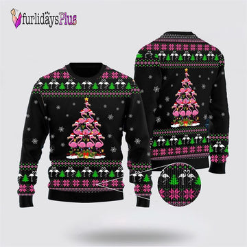 Funny Flamingo Tree Ugly Christmas Sweater, Sweater Gifts For Pet Lover