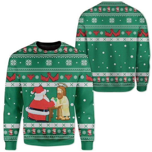 Funny Jesus & Santa Ugly Christmas Sweater For Men & Women, Sweater For Christian