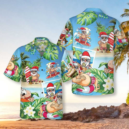 Funny Santa Claus In Aloha Hawaiian Shirt, Xmas Hawaiian Shirts
