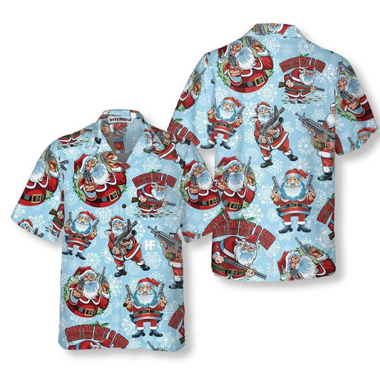 Funny Santa Claus With Machine Gun Christmas Hawaiian Shirt, Xmas Hawaiian Shirts